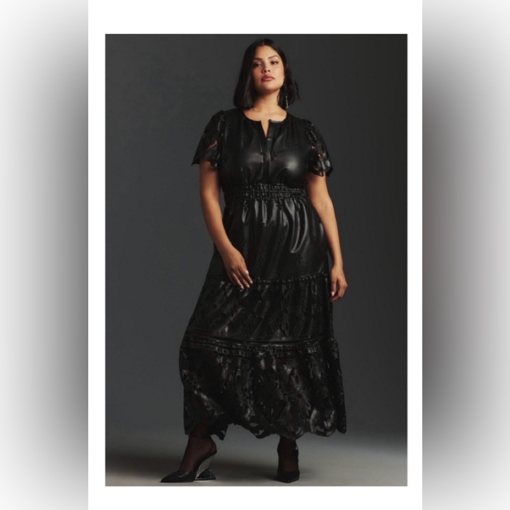ANTHROPOLOGIE The Somerset Faux Leather Embroidered Edition Maxi Dress M
NWT